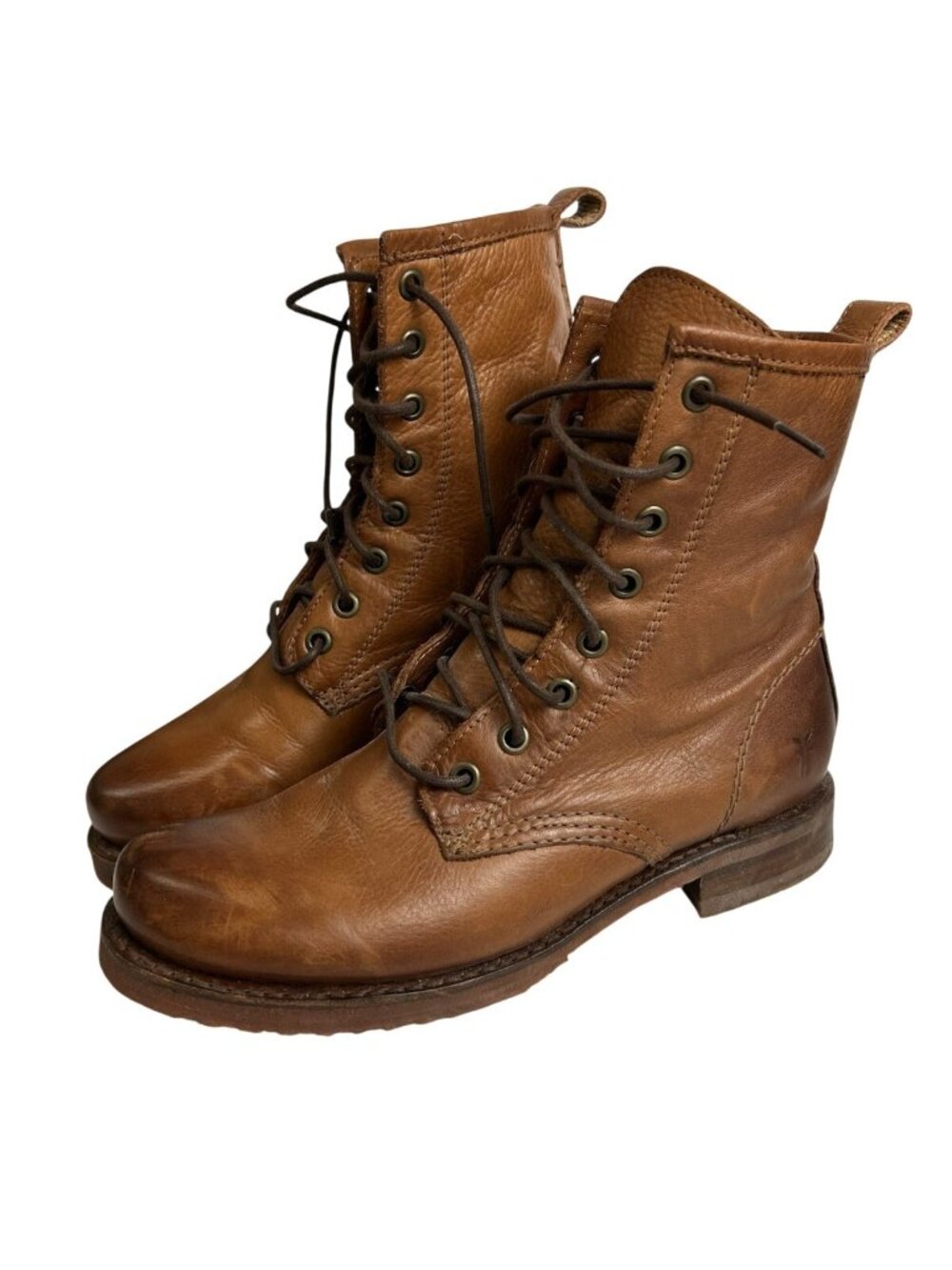 Frye Brown Leather Lace-Up Combat Boots